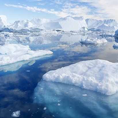 Melting glaciers in a body of water.